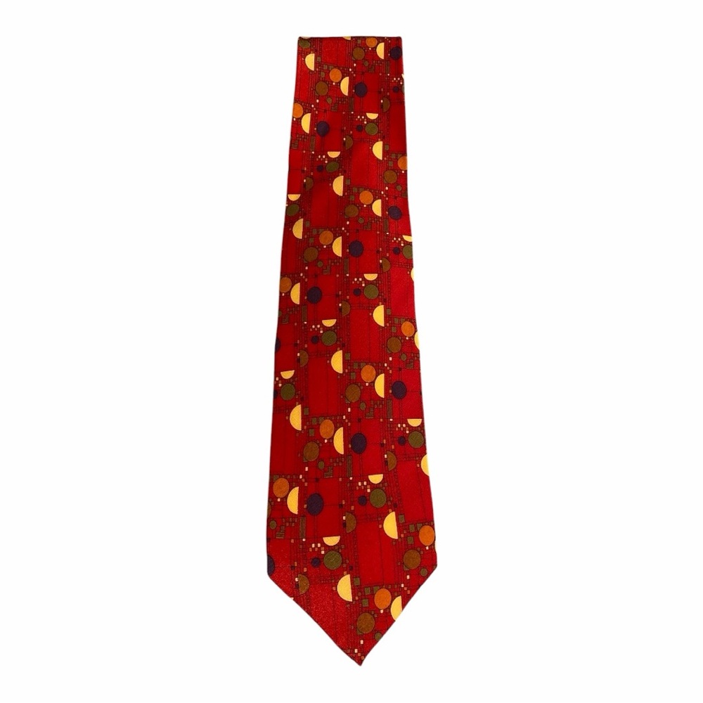 Frank Lloyd Wright Red and Gold Geometric Tie